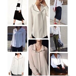 Aritzia Babaton Rena Blouse Collared Long Sleeve Flowy Top in Olive Green